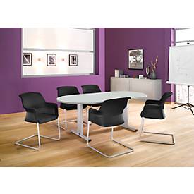 Schäfer Shop Select Besprechungstisch Planova Basic, Oval, T-Fuß, B 2000 x T 1000 x H 717 mm, lichtgrau/weißaluminium RAL 9006