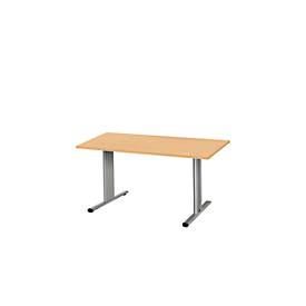 Schäfer Shop Select Besprechungstisch Planova Basic, Rechteck, T-Fuß, B 1400 x T 800 x H 717 mm, Buche/weißaluminium RAL 9006