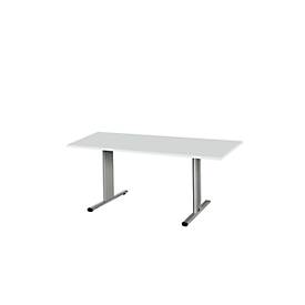 Schäfer Shop Select Besprechungstisch Planova Basic, Rechteck, T-Fuß, B 1600 x T 800 x H 717 mm, lichtgrau/weißaluminium RAL 9006