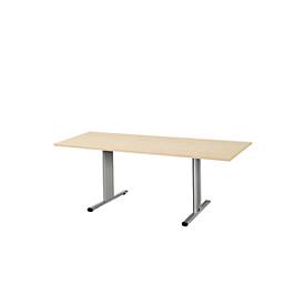 Schäfer Shop Select Besprechungstisch Planova Basic, Rechteck, T-Fuß, B 1800 x T 800 x H 717 mm, Ahorn/weißaluminium RAL 9006 