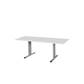 Schäfer Shop Select Besprechungstisch Planova Basic, Rechteck, T-Fuß, B 1800 x T 800 x H 717 mm, lichtgrau/weißaluminium RAL 9006 