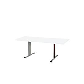 Schäfer Shop Select Besprechungstisch Planova Basic, Rechteck, T-Fuß, B 1800 x T 800 x H 717 mm, weiß/weißaluminium RAL 9006