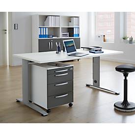 Schäfer Shop Select Büromöbelset 2-tlg. LOGIN C-Fuß Schreibtisch, B 1600 mm + Rollcontainer, 3 Schübe, Utensilienauszug, Zentralverschluss, graphit/weiß