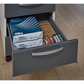 Schäfer Shop Select Büromöbelset 2-tlg. LOGIN C-Fuß Schreibtisch, B 1600 mm + Rollcontainer, 3 Schübe, Utensilienauszug, Zentralverschluss, graphit/weiß