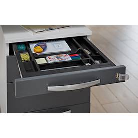 Schäfer Shop Select Büromöbelset 2-tlg. LOGIN C-Fuß Schreibtisch, B 1600 mm + Rollcontainer, 3 Schübe, Utensilienauszug, Zentralverschluss, graphit/weiß