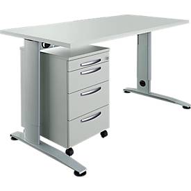 Schäfer Shop Select Büromöbelset 2-tlg. LOGIN C-Fuß Schreibtisch, B 1600 mm + Rollcontainer, 3 Schübe, Utensilienauszug, Zentralverschluss, lichtgrau