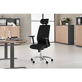 Schäfer Shop Select Bürostuhl SSI Proline Edition 10, mit Armlehnen, Punktsynchronmechanik, Bandscheibensitz, Kopfstütze, schwarz / alusilber