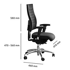 Schäfer Shop Select Bürostuhl SSI PROLINE S3+, mit Armlehnen, 3D-Synchronmechanik, Flachsitz, 3D-Netz-Rückenlehne, schwarz/alusilber