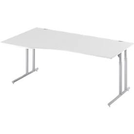 Schäfer Shop Select Bureau COMBITEC, forme libre, approche à gauche, pied en C, L 1800 x P 1000/800 x H 677-817 mm, gris clair/aluminium blanc