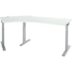 Schäfer Shop Select bureau d'angle ERGO-T 2.0, angle de 135°, extension gauche, pied en T, L 2165 x P 800 x H 675-895 mm, aluminium gris clair/blanc