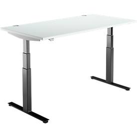 Schäfer Shop Select Bureau DRIVE UP 2, pieds en T, rectangulaire, 2 niveaux de réglage électrique de la hauteur, l. 1600 mm, gris clair/noir 