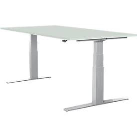 Schäfer Shop Select bureau LOGIN, elektrisch in hoogte verstelbaar, rechthoekig, T-poot, B 1600 x D 800 x H 645-1290 mm, aluminium lichtgrijs/wit 