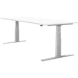 Schäfer Shop Select Bureau LOGIN, réglable en hauteur électriquement, rectangulaire, pied en T, L 1800 x P 800 x H 645-1290 mm, blanc/aluminium blanc