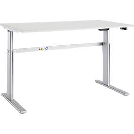 Schäfer Shop Select Bureau Moxxo IQ, réglage électrique de la hauteur, rectangulaire, pieds en C, l. 1600 x P 800 x H 725-1185 mm, gris clair/alu blanc 