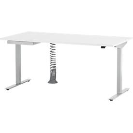 Schäfer Shop Select Bureau Start Off - elektrisch in hoogte verstelbaar - T-poot – B 1600 x D 800 x H 705/1205 mm – wit/wit aluminium + lade +kabelspiraal