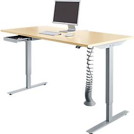 Schäfer Shop Select Bureau Start Off - réglable en hauteur électriquement - pied en T - L 1600 x P 800 x H 705/1205 mm - décor érable/alu blanc + tiroir +pirale pour câbles