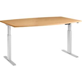 Schäfer Shop  Select Bureautafel ERGO-T, T-poot, bootvorm, eentraps elektrisch verstelbaar, b 2000 x h 715-1182 mm, beukendecor 