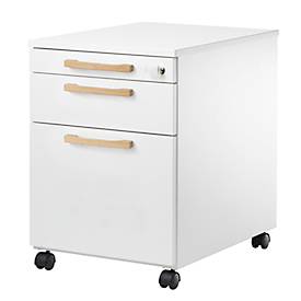 Schäfer Shop Select Caisson à roulettes Start Off Wood, tiroir, dossiers suspendus &amp; tiroir à ustensiles, L 432 x P 580 x H 595 mm, blanc 
