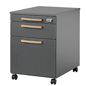 Schäfer Shop Select Caisson à roulettes Start Off Wood, tiroir, dossiers suspendus &amp; tiroir à ustensiles, L 432 x P 580 x H 595 mm, graphite 
