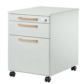 Schäfer Shop Select Caisson à roulettes Start Off Wood, tiroir, dossiers suspendus &amp; tiroir à ustensiles, L 432 x P 580 x H 595 mm, gris clair 