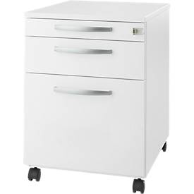 Schäfer Shop Select Caisson mobile Login, tiroir à dossiers suspendus + tiroir-plume + tiroir, verrouillable, bois, l. 431 x P 580 x H 595 mm, blanc/blanc