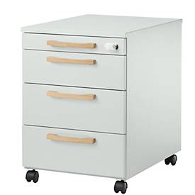 Schäfer Shop Select Caisson roulant Start Off Wood, 3 tiroirs, tiroir à ustensiles, L 432 x P 580 x H 595 mm, bois, gris clair 