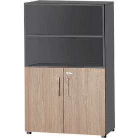 Schäfer Shop  Select Combikast Start Off, 4 ordnerhoogten, afsluitbaar, B 800 x D 420 x H 1470 mm, hout, grafiet/eiken