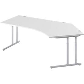 Schäfer Shop Select COMBITEC escritorio angular, ángulo de 135° a la derecha, pie en C, An 2165 x Pr 800/800 x Al 677-817 mm, aluminio gris claro/blanco