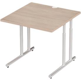 Schäfer Shop Select Desk COMBITEC, vierkant, C-poot, B 800 x D 800 x H 677-817 mm, eiken/wit aluminium