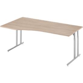Schäfer Shop Select Desk COMBITEC, vrijstaand, aanbouw links, C-poot, B 1800 x D 1000/800 x H 677-817 mm, eiken/wit aluminium