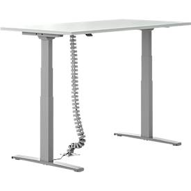 Schäfer Shop Select desk Login, electrically height-adjustable, T-foot, W 1600 x D 800 x H 645-1290 mm, light gray/white aluminum + cable snake, silver