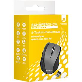 Schäfer Shop Select draadloze muis, 5 knoppen en scrollwiel, tot 1600 dpi, met USB dongle, zwart-grijs