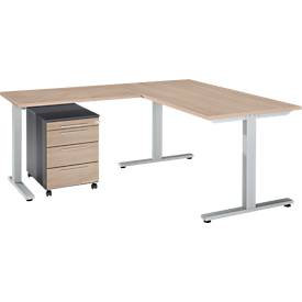 Schäfer Shop Select Ensemble de meubles de bureau 3 pièces Bureau Start Off, rectangulaire, pied en T, L 1800 x P 800 x H 735 mm, décor chêne