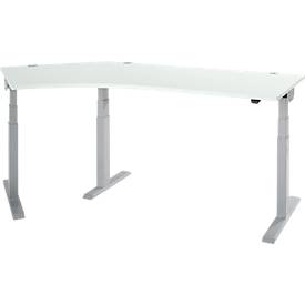 Schäfer Shop Select ERGO-T 2.0 angled desk, electrically height-adjustable, 135° angle left, T-foot, W 2185 mm, light gray/white aluminum