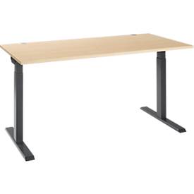 Schäfer Shop Select ERGO-T 2.0 bureau, rechthoekig, T-voet, B 1600 x D 800 x H 675-895 mm, ahorn/antraciet