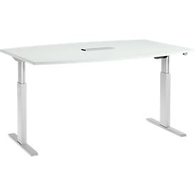 Schäfer Shop Select ERGO-T conference table, T-leg, boat-shaped, connection module, height adjustable, electr. 1 level, W 2000 x H 718-1188 mm, luminous grey