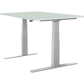 Schäfer Shop Select escritorio LOGIN, regulable eléctricamente en altura, rectangular, pata en T, An 1200 x F 800 x Al 645-1290 mm, aluminio gris claro/blanco