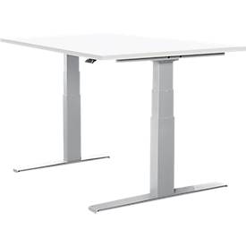 Schäfer Shop Select escritorio LOGIN, regulable eléctricamente en altura, rectangular, pata en T, An 1200 x Pr 800 x Al 645-1290 mm, aluminio blanco/blanco