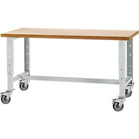 Schäfer Shop Select Établi mobile, l. 1500 x P 700 x H 676-888 mm, hauteur ajustable, gris clair 