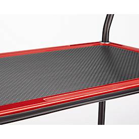 Schäfer Shop Select Etagenwagen 220DB, 2 Etagen, Stahl pulverbeschichtet, PUR-Räder, B 615 x T 880/965 x H 1000 mm, bis 370 kg, schwarz/rot