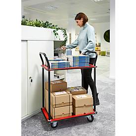 Schäfer Shop Select Etagenwagen 220DB, 2 Etagen, Stahl pulverbeschichtet, PUR-Räder, B 615 x T 880/965 x H 1000 mm, bis 370 kg, schwarz/rot