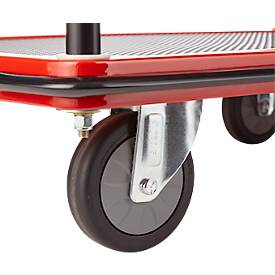 Schäfer Shop Select Etagenwagen 220SB, 2 Etagen, Stahl pulverbeschichtet, PUR-Räder, B 615 x T 880/965 x H 1000 mm, bis 370 kg, schwarz/rot