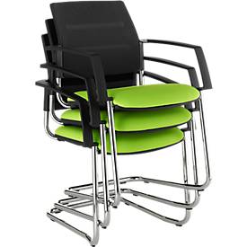 Schäfer Shop Select Freischwinger SSI Proline Visit S2, ergonomisch, Armlehnen, stapelbar bis 4 Stück, B 480 x T 480 x H 480 mm, apfelgrün/schwarz