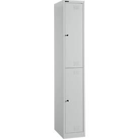 Schäfer Shop Select Garderobenspind, 1 x 2 Abteile, 2-türig, 2 Einlegeböden, Kleiderstange, B 300 x T 457 x H 1800 mm, Qualitätsfeinblech, abschließbar