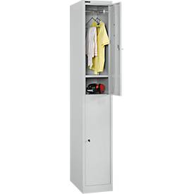 Schäfer Shop Select Garderobenspind, 1 x 2 Abteile, 2-türig, 2 Einlegeböden, Kleiderstange, B 300 x T 457 x H 1800 mm, Qualitätsfeinblech, abschließbar