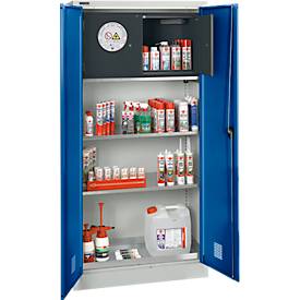 Schäfer Shop Select Gefahrstoffschrank, B 950 x T 500 x H 1935 mm, 2 Böden, 1 Wanne, Sicherheitsfach Typ 30, lichtgrau/enzianblau