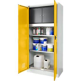 Schäfer Shop Select Gefahrstoffschrank, B 950 x T 500 x H 1935 mm, 2 Böden, 1 Wanne, Sicherheitsfach Typ 30, lichtgrau/goldgelb