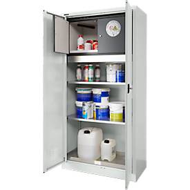 Schäfer Shop Select Gefahrstoffschrank, B 950 x T 500 x H 1935 mm, 2 Böden, 1 Wanne, Sicherheitsfach Typ 30, lichtgrau