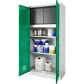 Schäfer Shop Select Gefahrstoffschrank, B 950 x T 500 x H 1935 mm, 2 Böden, 1 Wanne, Sicherheitsfach Typ 30, lichtgrau/türkisgrün