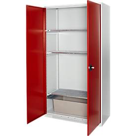 Schäfer Shop Select Gefahrstoffschrank, für Öl etc., 2 x 60 l Fässer und 8 x 20 l Kanister, Außenmaße B 1055 x T 520 x H 1950 mm, lichtgrau/rubinrot